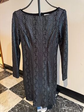 Cache Black Metallic Lace Bodycon Dress Long Sleeve Cocktail Y2K Goth Glam Rock